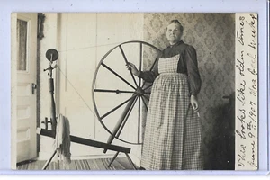 Real Photo Postcard RPPC -Woman with Spinning Wheel - Picture 1 of 2