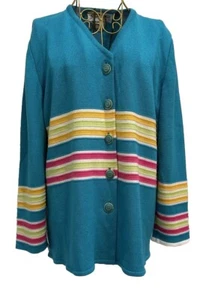 Eric Steven Cardigan Sz 16 Enameled Buttons USA Colorful Grannycore Cottage 80’s - Picture 1 of 13