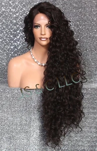 Human Hair Blend Full Lace Front wig Long Curly Wig Darkest Brown Heat OK DOM 2 - Picture 1 of 9
