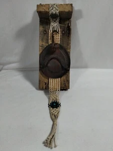 Vintage Southwestern Wooden Woven Leather Wall Decor Piece Housewares Art - Picture 1 of 10