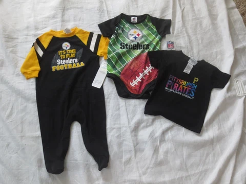 NFL Pittsburgh Steelers pajama & body suit & Pirates shirt 3-6 mo Cover