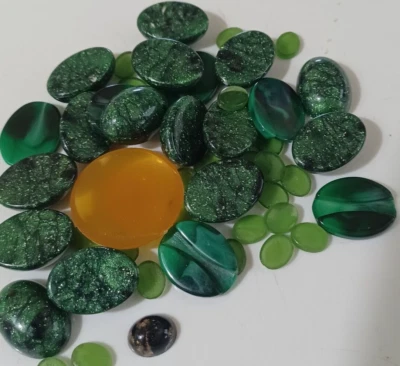 Vintage Asst. Size Acrylic green Cabochons #208 - Image 1 of 2