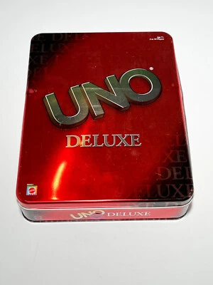 UNO Deluxe Edition 2002 Card Game Metal Tin Card Tray Score Pad Pencil Complete - Image 1 of 4