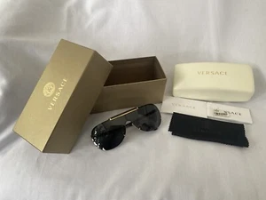Gafas de sol Versace VE2140 negras/doradas piloto de lujo para hombre unisex auténticas para mujer - Imagen 1 de 12