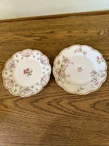 Lot of 2 ~ Vintage HAVILAND LIMOGES FRANCE PINK ROSES & GOLD Dessert Plate 7.25" - Picture 1 of 5