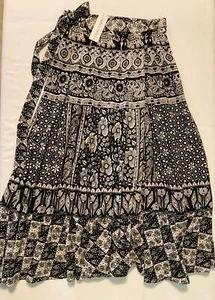 Funky People Wrap Maxi Skirt Black White Cotton Print Boho Free Size S M L NWT - Picture 1 of 9
