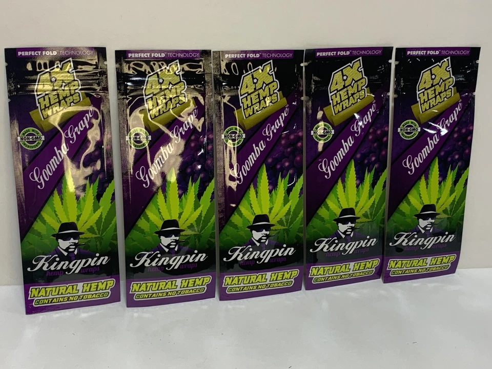 KINGPIN HERBAL WRAPS - GOOMBA GRAPE Flavor/ 5 PACKS/ 4 toasted wraps per pack