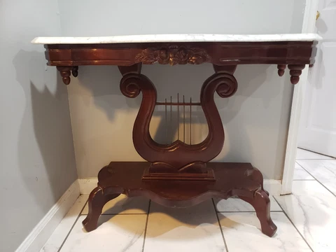 GRAND PIANO AND FURNITURE ITALIAN MARBLE TOP HARP STYLE CONSOLE TABLE Cover