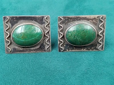 Gemelos turquesa cabujón aspecto primitivo de plata de ley de 1,5" x 1" Foto 1 de 4