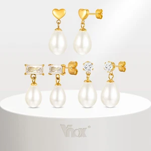 VNOX Beautiful Pearl Drop Pendent Earrings Women Girls Flower Heart Stud Earring - Picture 1 of 16