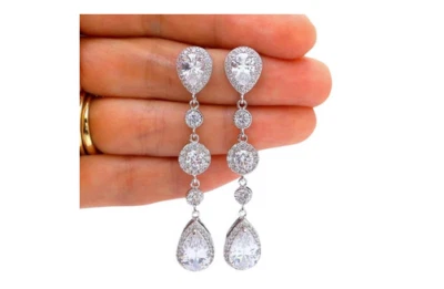 Pendientes de boda para mujer pera corte redondo circonita cúbica 935 plata argentino Foto 1 de 4