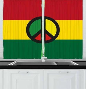 Jamaican Kitchen Curtains 2 Panel Set Window Drapes 55" X 39" Ambesonne - Picture 1 of 14