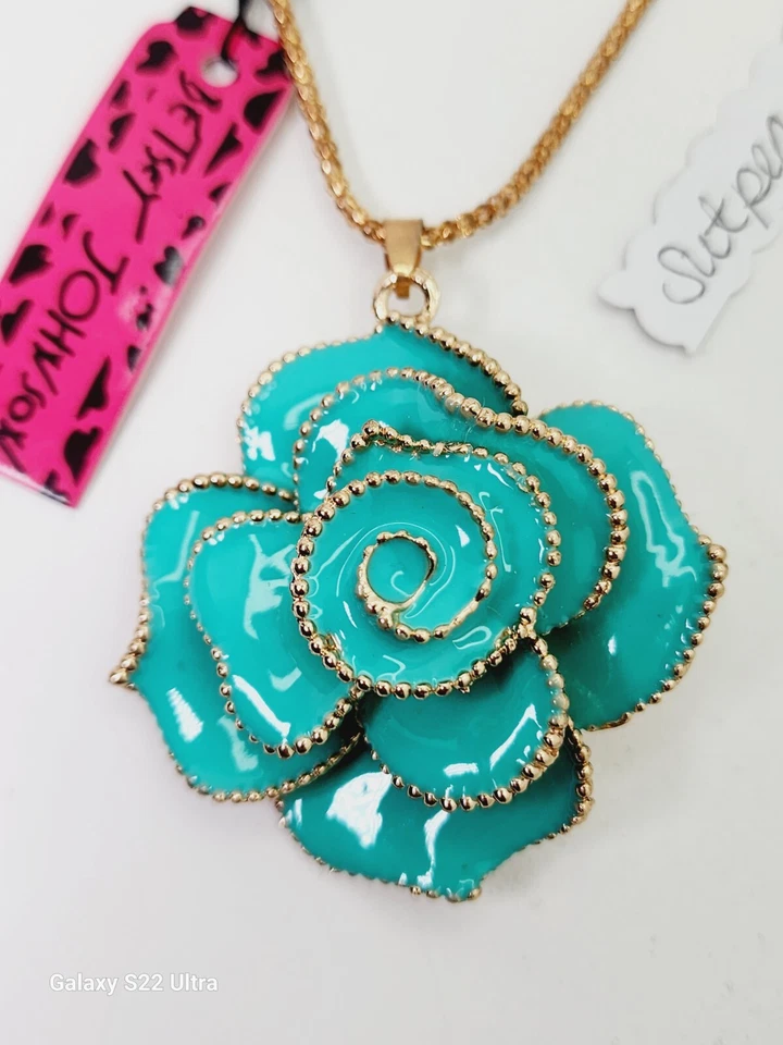 Betsey Johnson синий полный цветок 3D цветок розы золотой подвеска ожерелье 20-24  - Изображение 1 из 4
