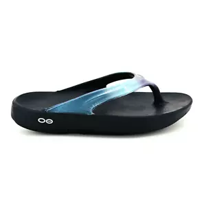 Womens 7 OOFOS Oolala Luxe Sandals Flip Flop Comfort Midnight Spectre Shiny Blue - Picture 1 of 13