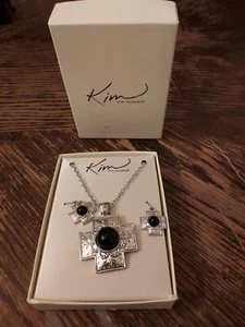 Kim Rogers Necklace And Earring Set Black & Silver - Picture 1 of 4