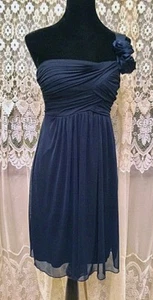 City Triangles Womens One Shoulder Cocktail Dress Size Small Navy Sheer Lined  - Picture 1 of 10