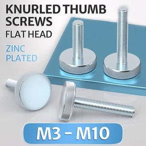 Zinc Plated Knurled Thumb Screws Round Large Flat Head M3 M4 M5 M6 M8 M10 4-50mm - Picture 1 of 79