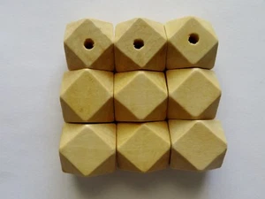 9 Beige Geometric Wood Craft Jewellery Beads 20mm - Picture 1 of 3