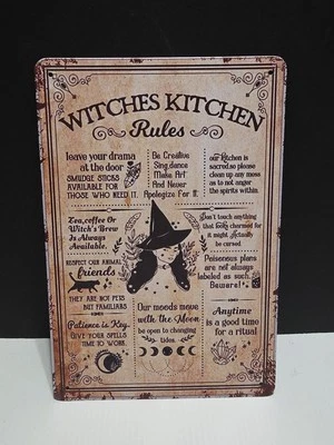 WITCHES KITCHEN RULES Aluminum 12×8" Hanging SIGN Funny Retro Style NEW Decor  - Image 1 of 4