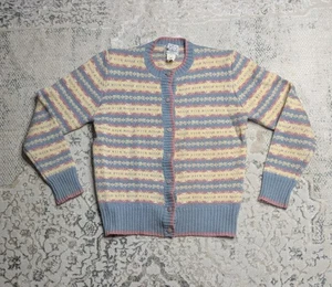 VTG Woolrich Cardigan Wool Women's Large Pink & Blue Fair Isle Style - Picture 1 of 7