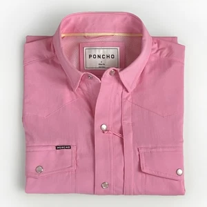 Poncho Slim Fit Kurzarm Hemd Herren Gr. S Perlen Druckknopf Rosa - Bild 1 von 14