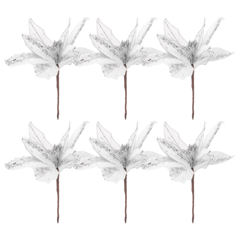  6 Pcs Fiori Albero Di Natale Artificiali Natalizie Ornamento Floreale - Immagine 1 di 4