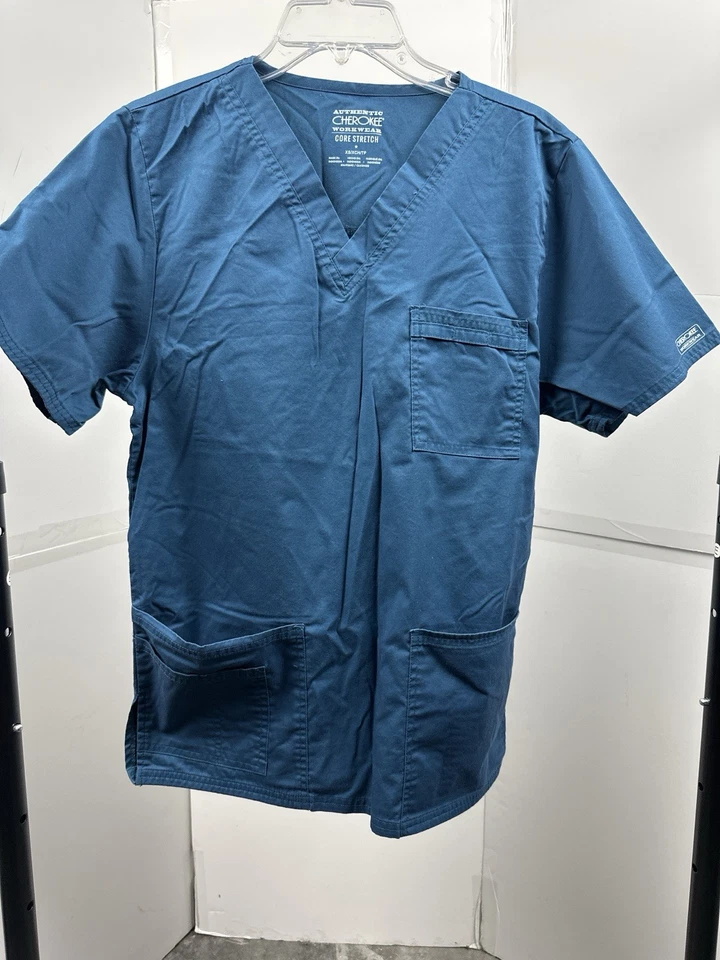 Cherokee Workwear Core Stretch Scrub Top XS Teal Blue V-Neck Medical Uniform - Image 1 of 3