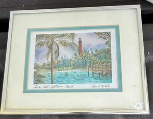 Pam E Webb Jupiter Inlet Leuchtturm Florida Druck gerahmt und mattiert mit Bio - Bild 1 von 6