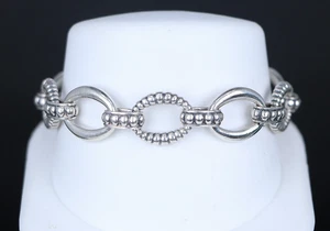 $700 Lagos Caviar 925 Sterling Silver Oval Fluted Link Chain 7.5'' Bracelet - Picture 1 of 9