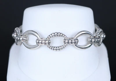 $700 Lagos Caviar 925 Sterling Silver Oval Fluted Link Chain 7.5'' Bracelet - Image 1 of 4