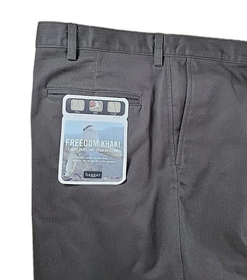 NEW HAGGAR DARK BROWN FREEDOM KHAKI MEN'S PANTS IRON FREE STAIN RESISTANT 58 - Image 1 of 4