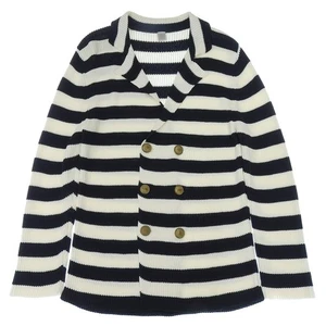Eleventy Mens Stripe Knit Double Jacket White Navy M Jersey Outerwear - Picture 1 of 6