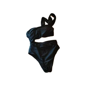 Black One Piece Swimsuit Strappy Cutout Bathing Suit - Picture 1 of 2