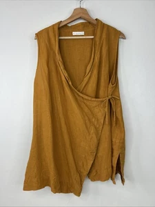 Bryn Walker Women’s XL Honey Brown 100% Linen Koryo Vest Tie Front - Picture 1 of 15