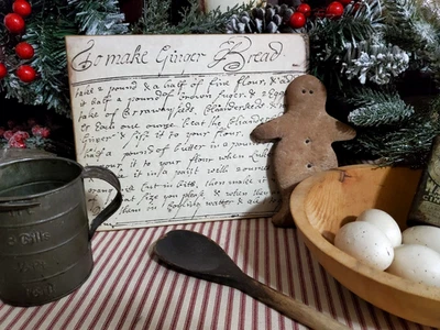 1700'S PRIMITIVE COLONIAL VINTAGE STYLE CHRISTMAS GINGERBREAD REAL RECIPE  SIGN - Image 1 of 4
