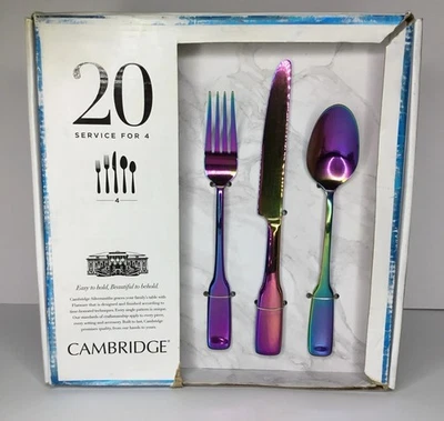 Juego de cubiertos de acero inoxidable Cambridge ~ ELECTA PVD RAINBOW de 20 piezas ~ Nuevo Foto 1 de 4