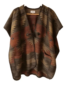 Jolt Southwestern Azteken Poncho Wickel Damen klein Wollmischung Boho Herbst Strickjacke - Bild 1 von 14