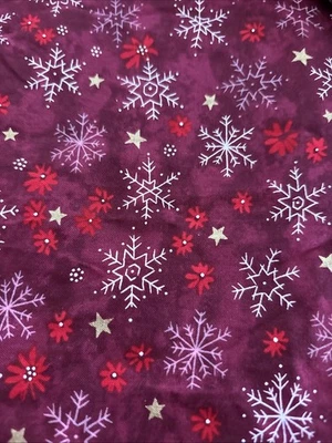 TELA NAVIDAD VINTAGE 44" X 48" BORGOÑA CON COPOS DE NIEVE ALGODÓN NUEVA FAB 133 Foto 1 de 4