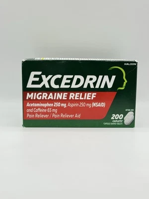 Ayuda para aliviar el dolor de migraña Excedrin 200 cápsulas EXP 04/2028 caja dañada Foto 1 de 3