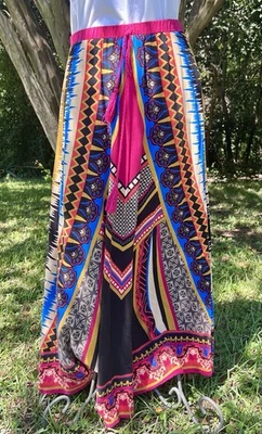 Flying Tomato Boho Maxi Skirt Festival Bright Gypsy Print Tassel Tie Waist Sz. L - Image 1 of 4