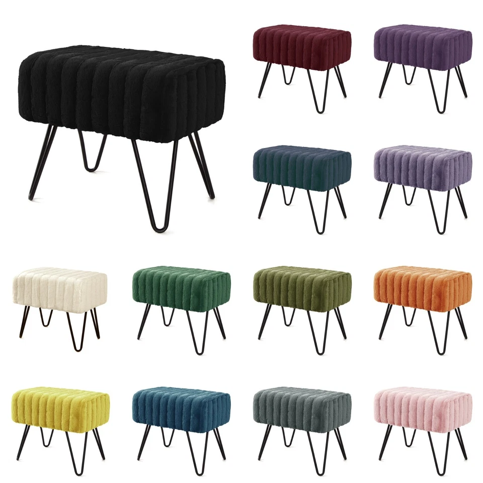 Otomana de piel sintética de visón súper suave elegante reposapiés y tocador banco sala de estar Foto 1 de 4