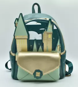 Harry Potter - GOLDEN HOGWARTS CASTLE 10” Faux Leather Mini Backpack, LOUNGEFLY - Picture 1 of 10