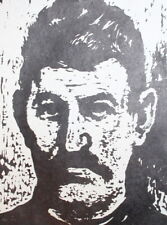1986 Man portrait woodcut print signed
