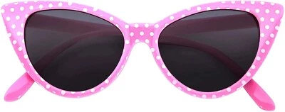 CAT EYE PINK FRAME WHITE POLKA DOTS SUNGLASSES SMOKE LENS WOMEN UV400 CATEYE - Image 1 of 3