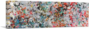 ARTCANVAS Schwarz Grau Türkis Orange Splatter Panorama Leinwand Kunstdruck - Bild 1 von 11