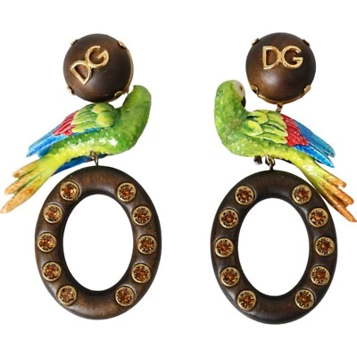 Pendientes DOLCE & GABBANA Multicolor Madera Loro Latón Cristal Adornado 1570usd Foto 1 de 4