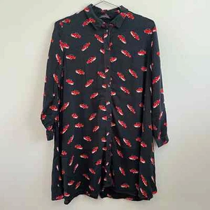 Vestido túnica camisa estampado coche clásico Zara negro rojo viscosa - para mujer mediano M - Imagen 1 de 9