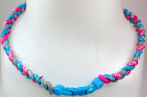NEW! 20" Custom Clasp Braided Sports Pink Gray Light Blue Grey Tornado Necklace - Picture 1 of 1