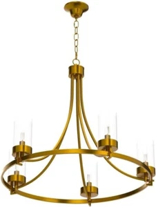 WUZUPS 5-Light Wagon Wheel Chandelier - Rustic Gold Pendant Light - Picture 1 of 4