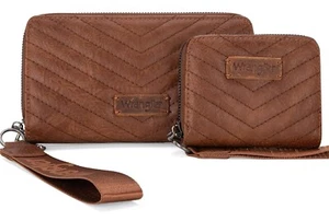 Montana West Wrangler Brown Women's Large & Small Wristlet Set - Picture 1 of 3